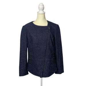 Hugo Boss BOSS Kiera Navy Speckled Zip Front Jacket Women's Size 14 Career
